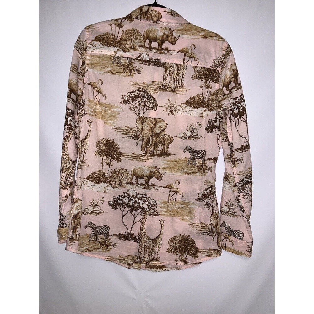 J.McLaughlin Animal Print Pink Button Down Blouse Size Medium - Picture 3 of 6